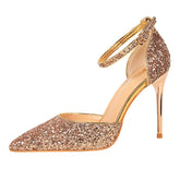 Women's Stiletto Low-cut Pointed-toe Hollowed Sequined Sexy Heels